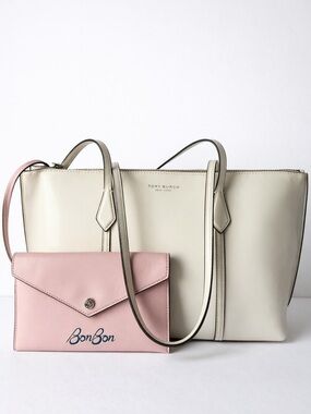 Tory Burch x BonBon Perry Tote Purse Vanilla Patent Pink Pouch NWOT Limited Ed.
